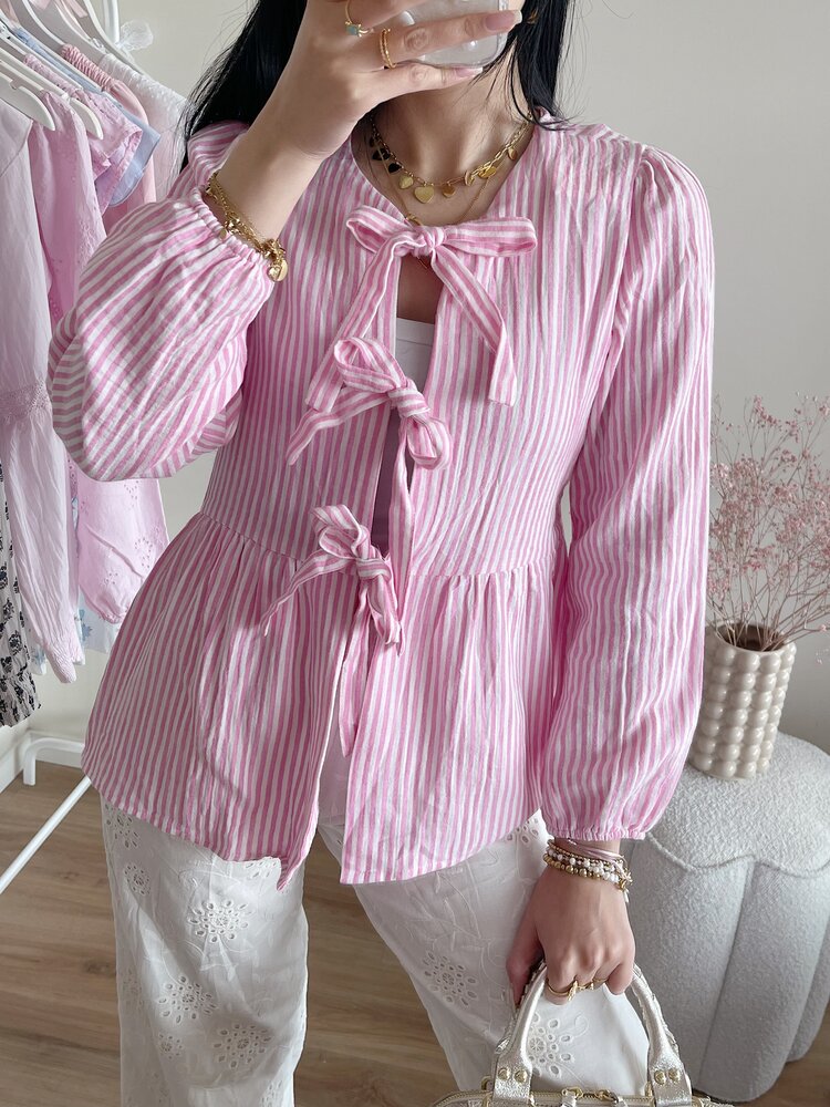 Thanya Striped Bow Top / Pink