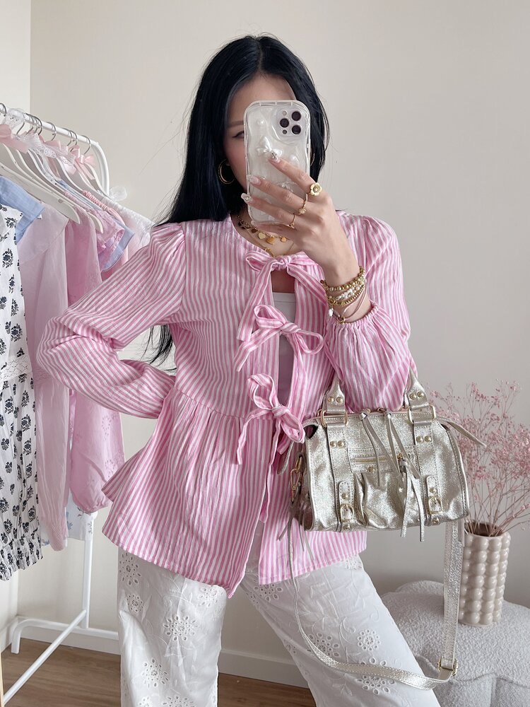 Thanya Striped Bow Top / Pink