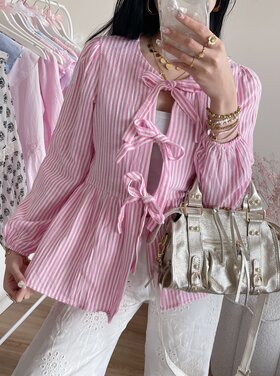 Thanya Striped Bow Top / Pink