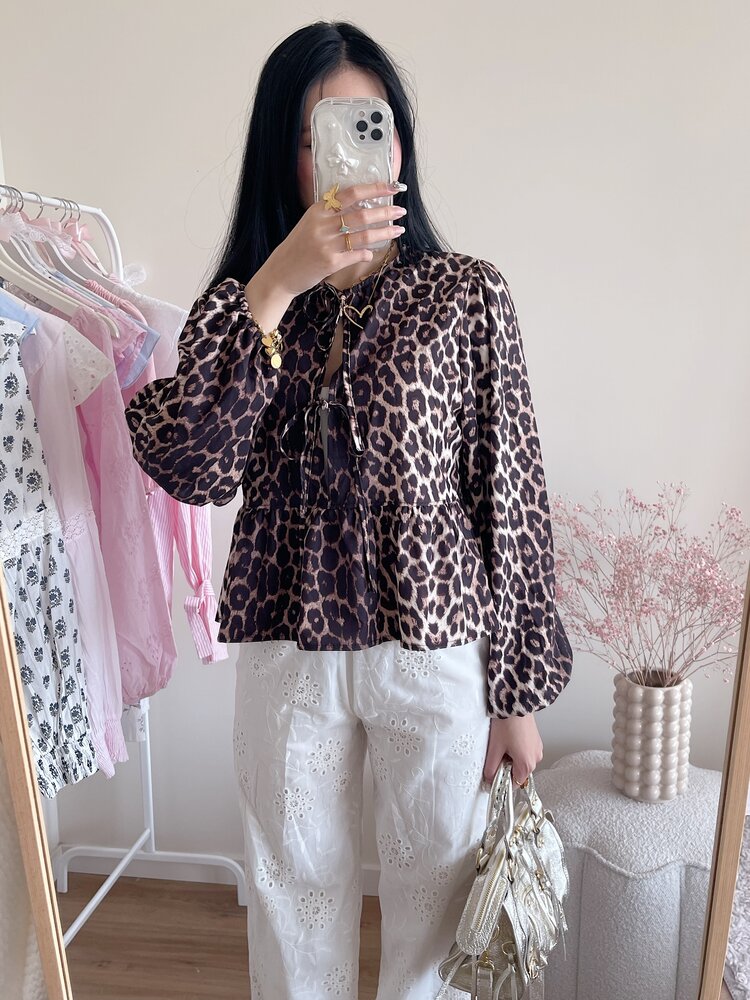 Misha Leopard Bow Blouse