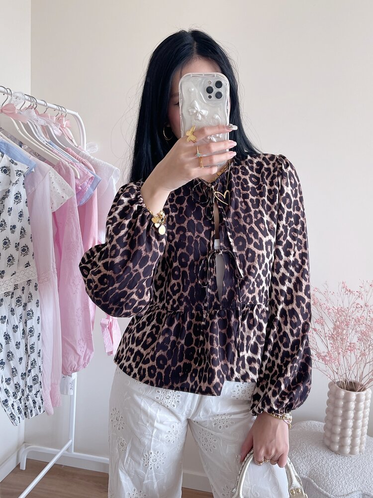 Misha Leopard Bow Blouse