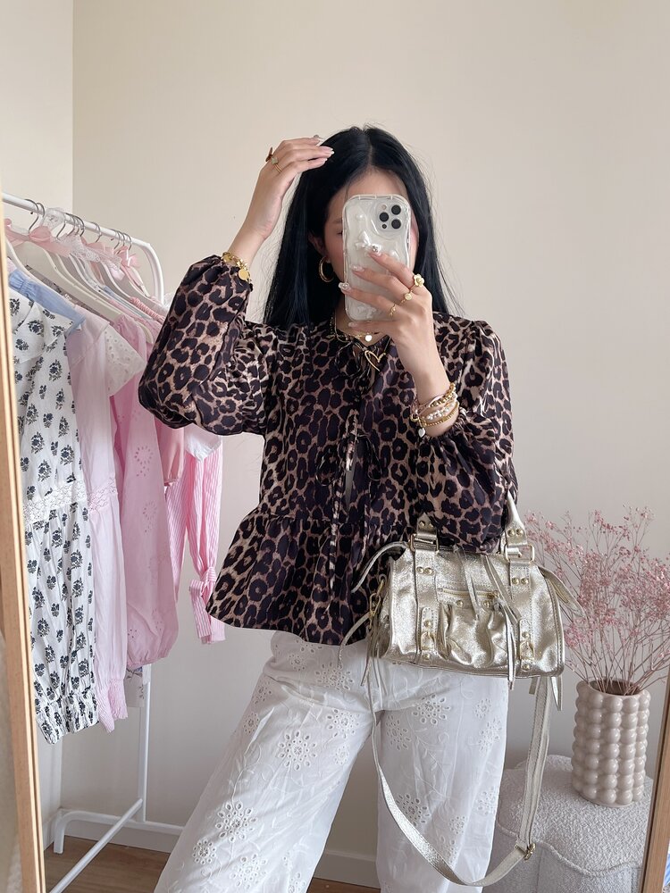 Misha Leopard Bow Blouse