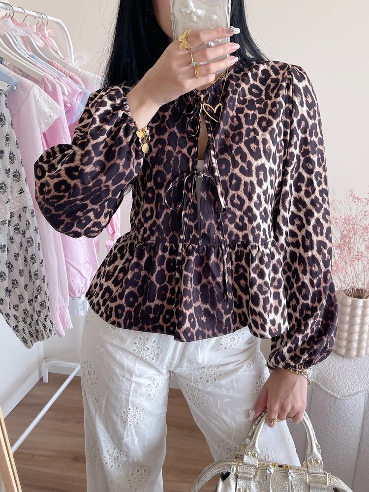 Misha Leopard Bow Blouse