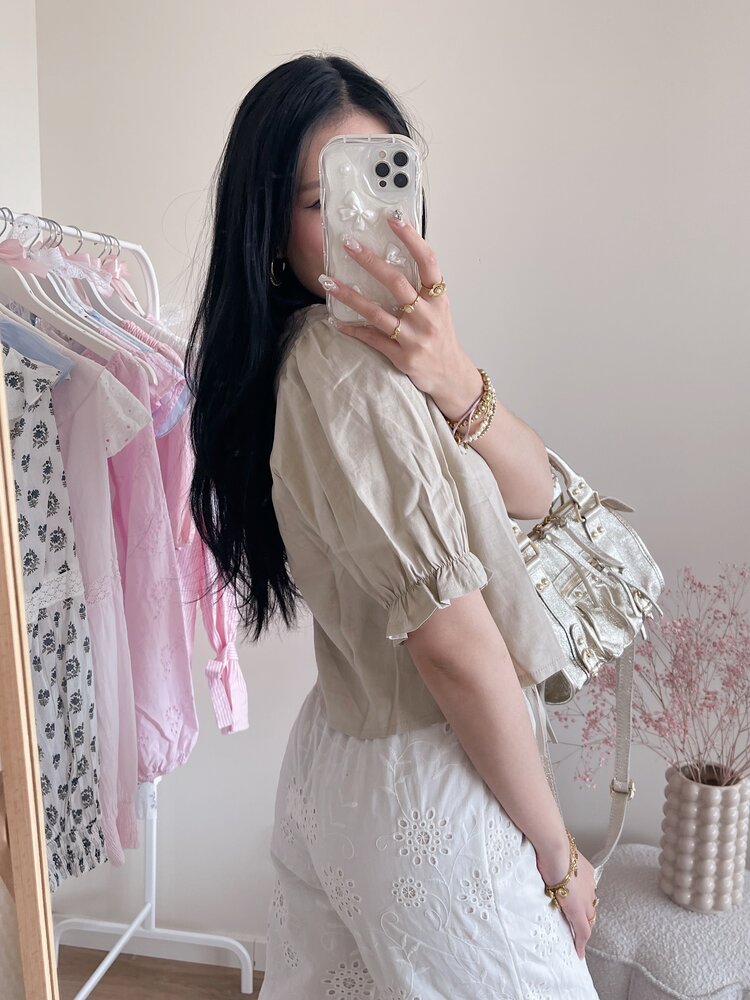 Joa Linen Bow Top / Beige