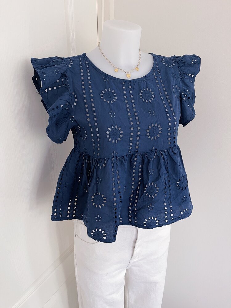 Aimee Embroidered Top / Navy Blue