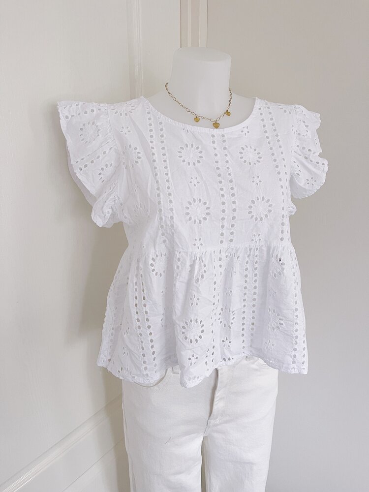 Aimee Embroidered Top / White
