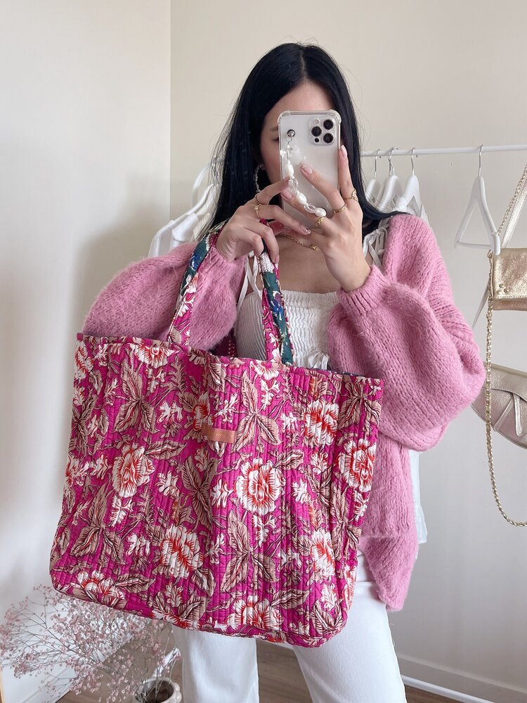 Zyra Double Sided Shopper Bag / Blue & White