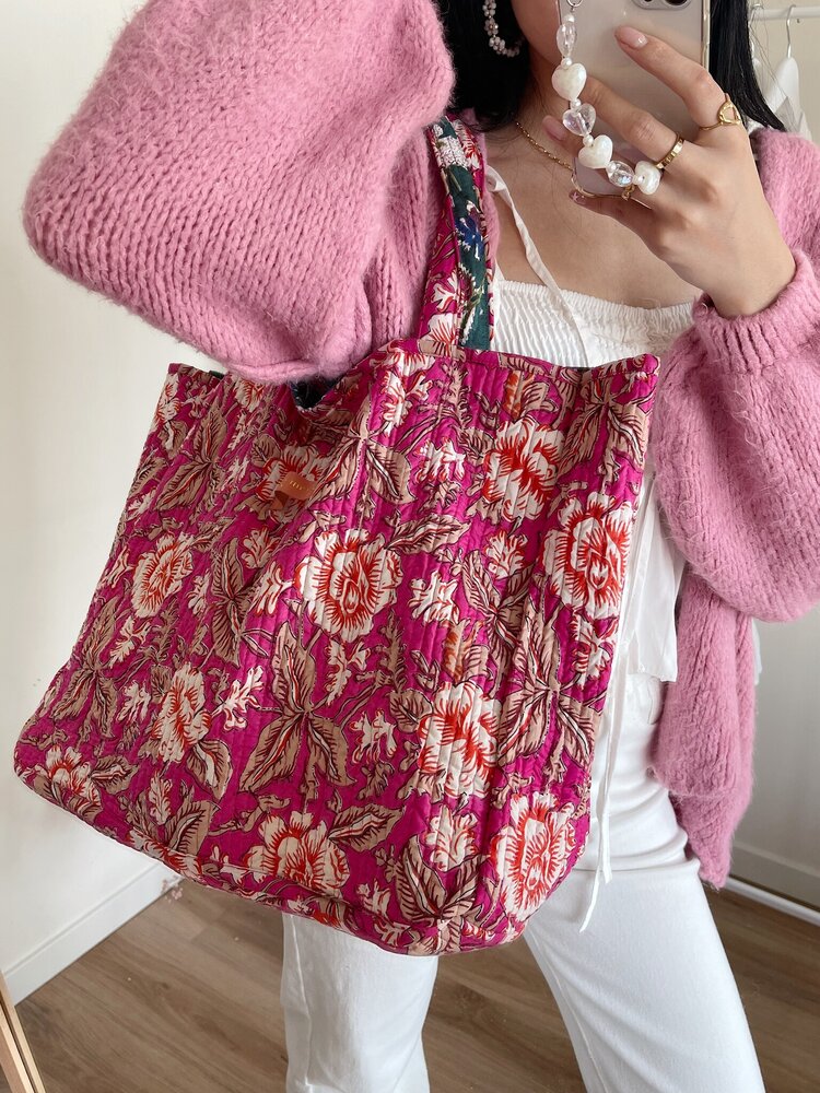 Zyra Double Sided Shopper Bag / Blue & White