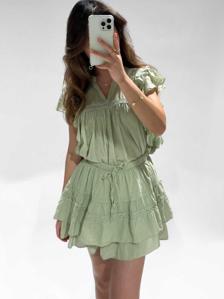 Louna Embroidered Skirt / Light Green