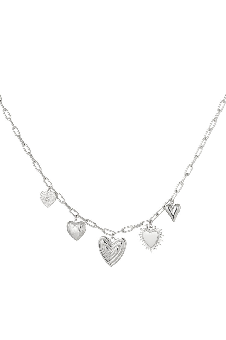 Silver Chunky Heart Charms Necklace