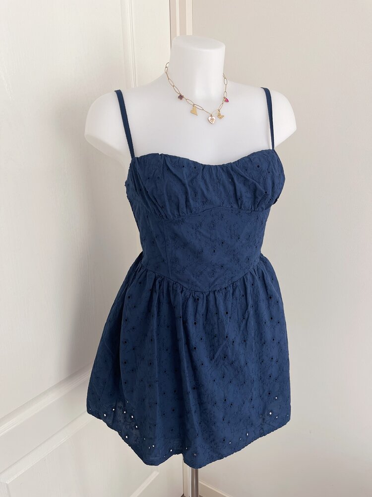 Amora Embroidered Corset Dress / Navy Blue
