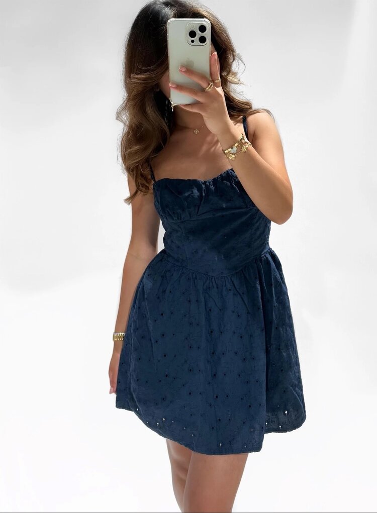 Amora Embroidered Corset Dress / Navy Blue