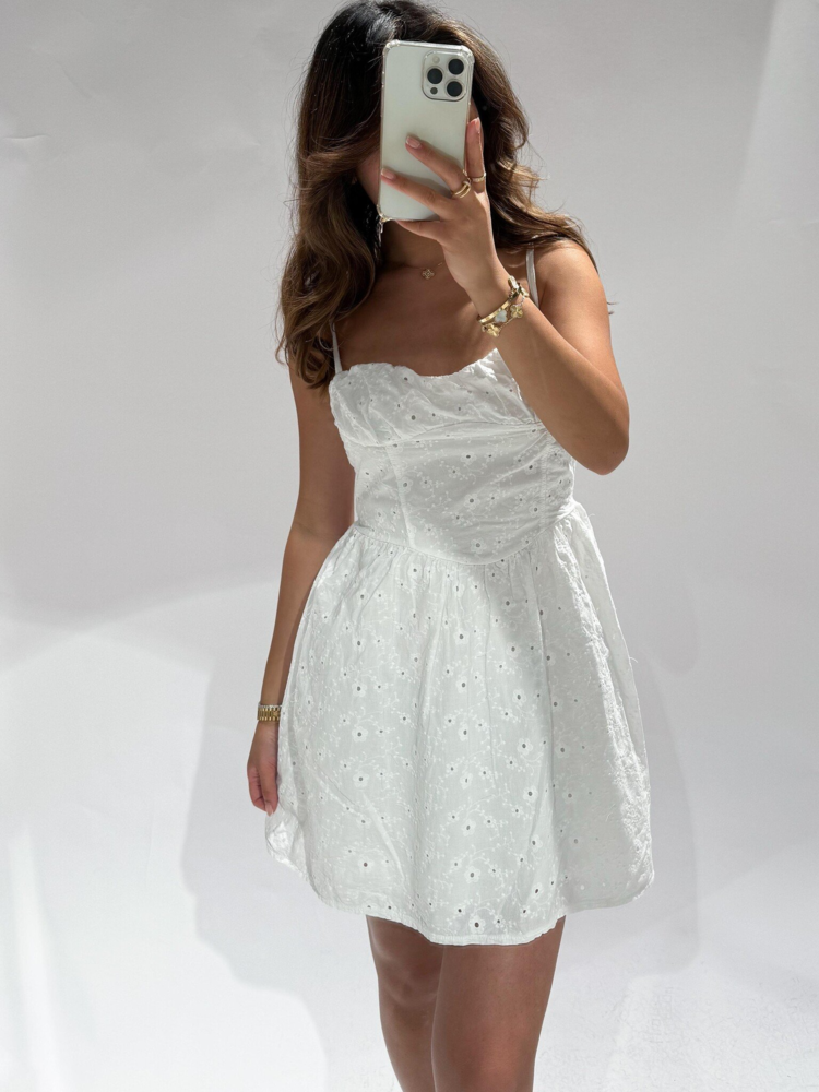 Amora Embroidered Corset Dress / White