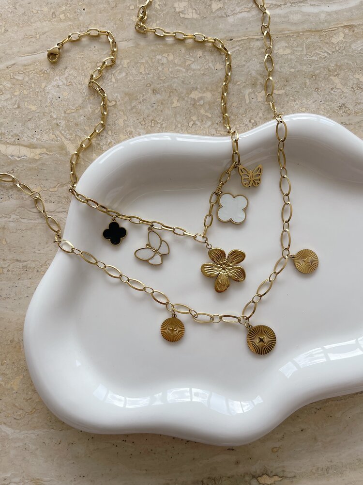 Gold Flower & Butterfly Charm Necklace