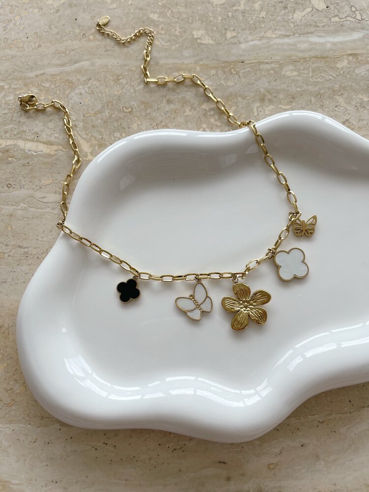 Gold Flower & Butterfly Charm Necklace