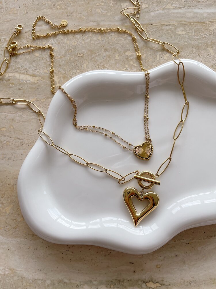 Gold Open Heart Linked Necklace