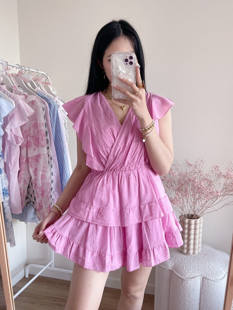 Natalia Embroidered Ruffle Dress / Pink