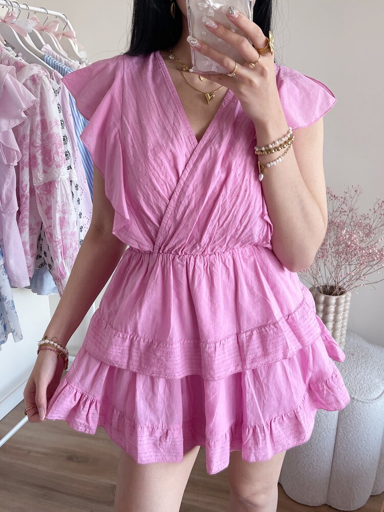 Natalia Embroidered Ruffle Dress / Pink
