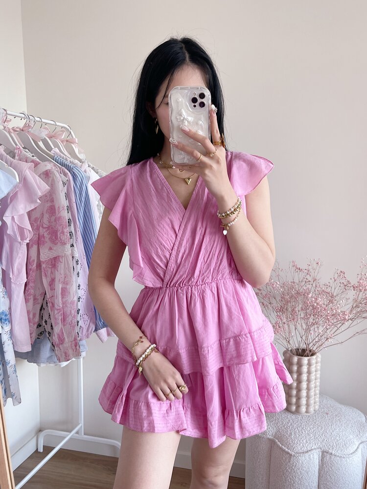 Natalia Embroidered Ruffle Dress / Pink