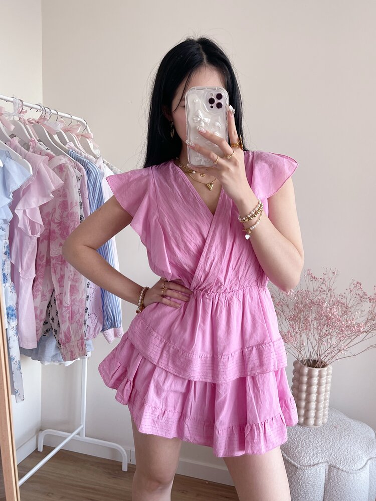 Natalia Embroidered Ruffle Dress / Pink