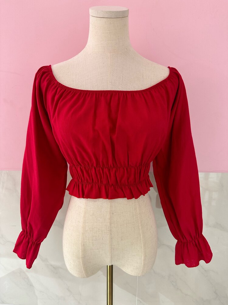 Melody Linen Ruffle Top / Red