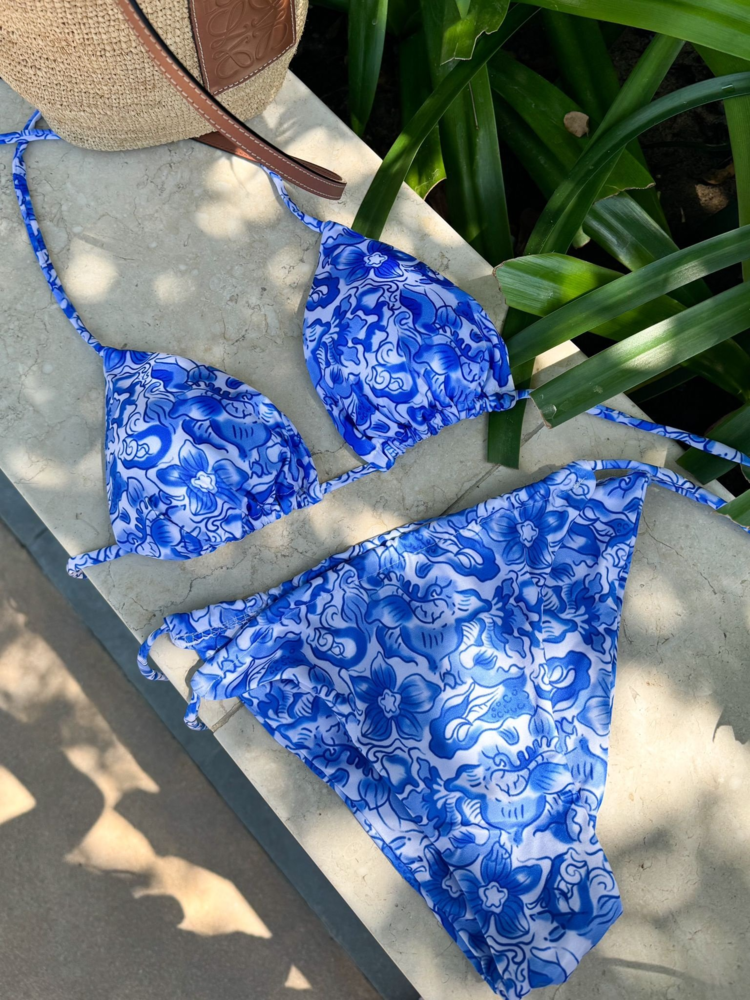 Mykonos Flower Bikini Set / Blue