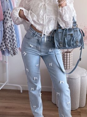 Alizia Straight Leg Bow Jeans / Blue & White