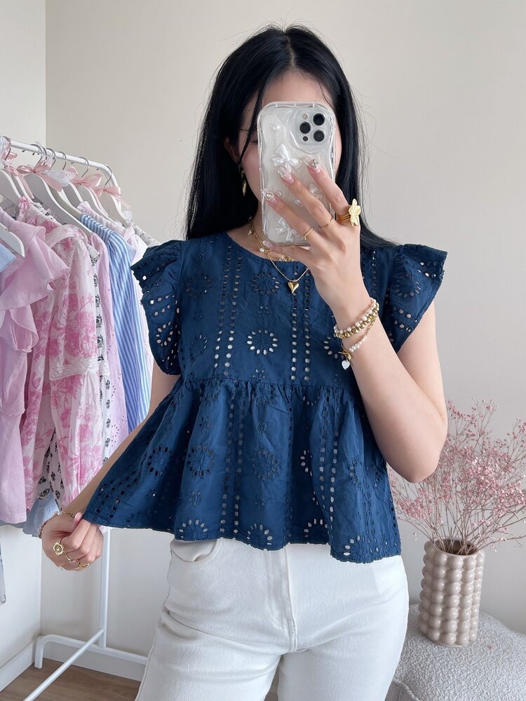 Aimee Embroidered Top / Navy Blue