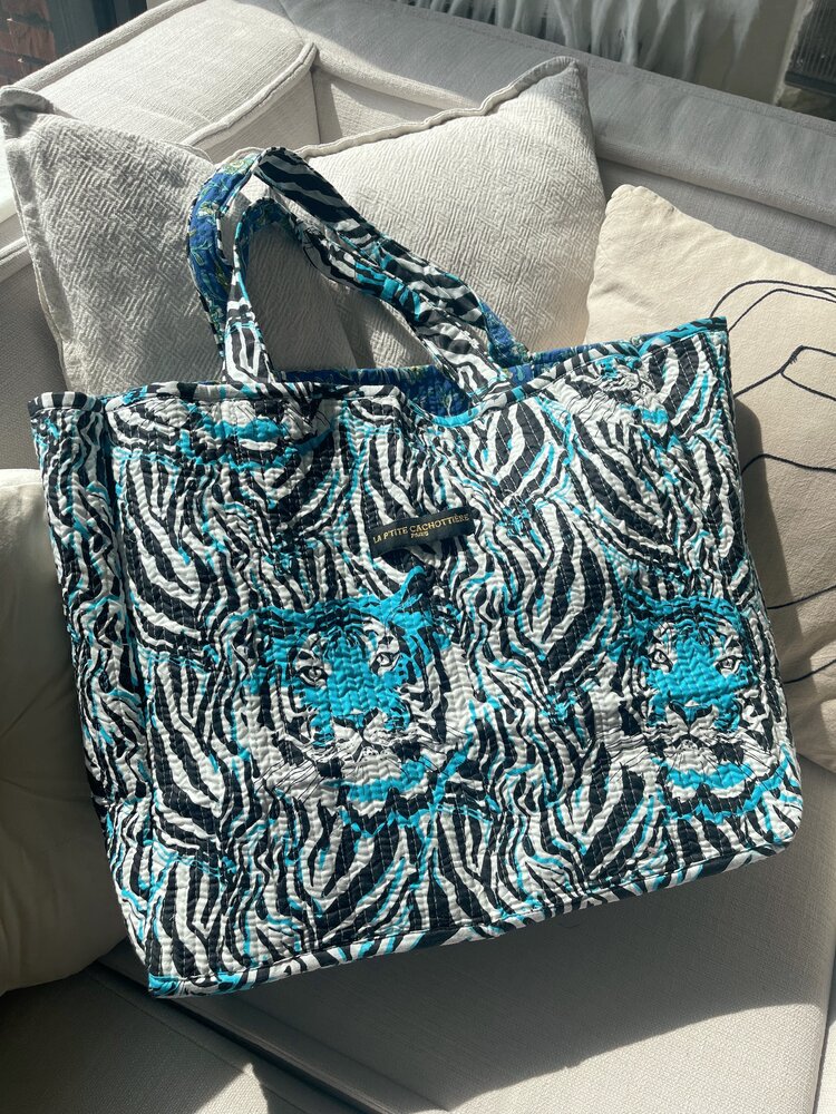 Zyra Double Sided Shopper Bag / Blue & White