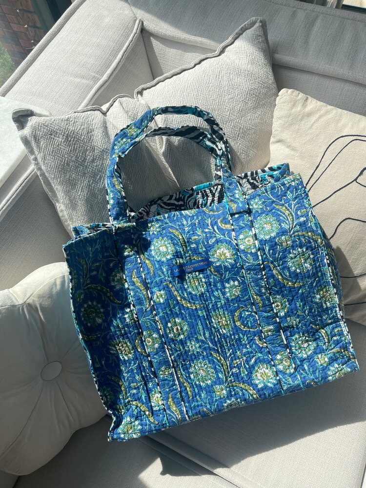 Zyra Double Sided Shopper Bag / Blue & White