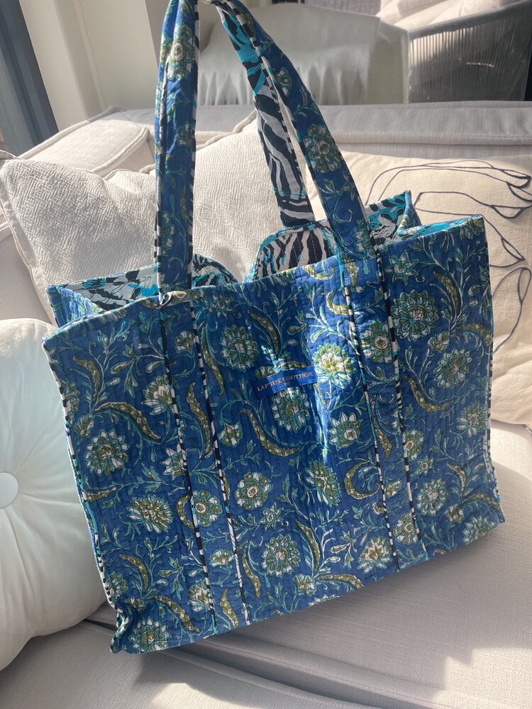 Zyra Double Sided Shopper Bag / Blue & White