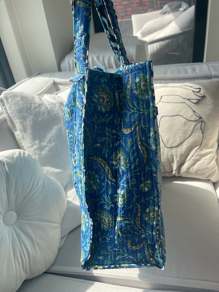 Zyra Double Sided Shopper Bag / Blue & White