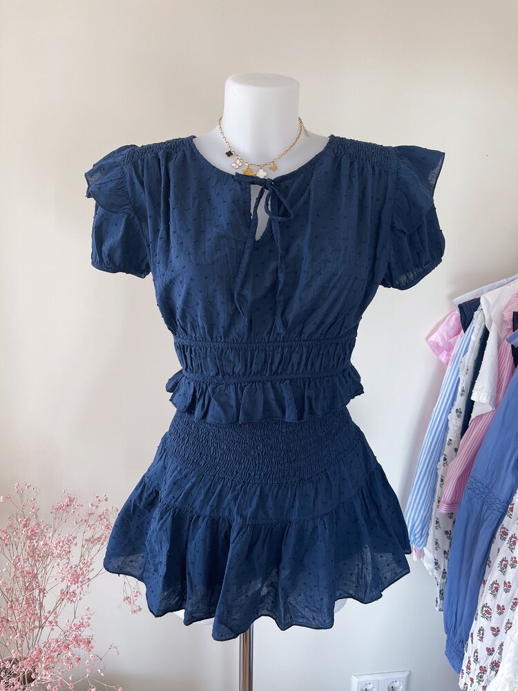 Hana Plumetis Dots Top / Navy Blue