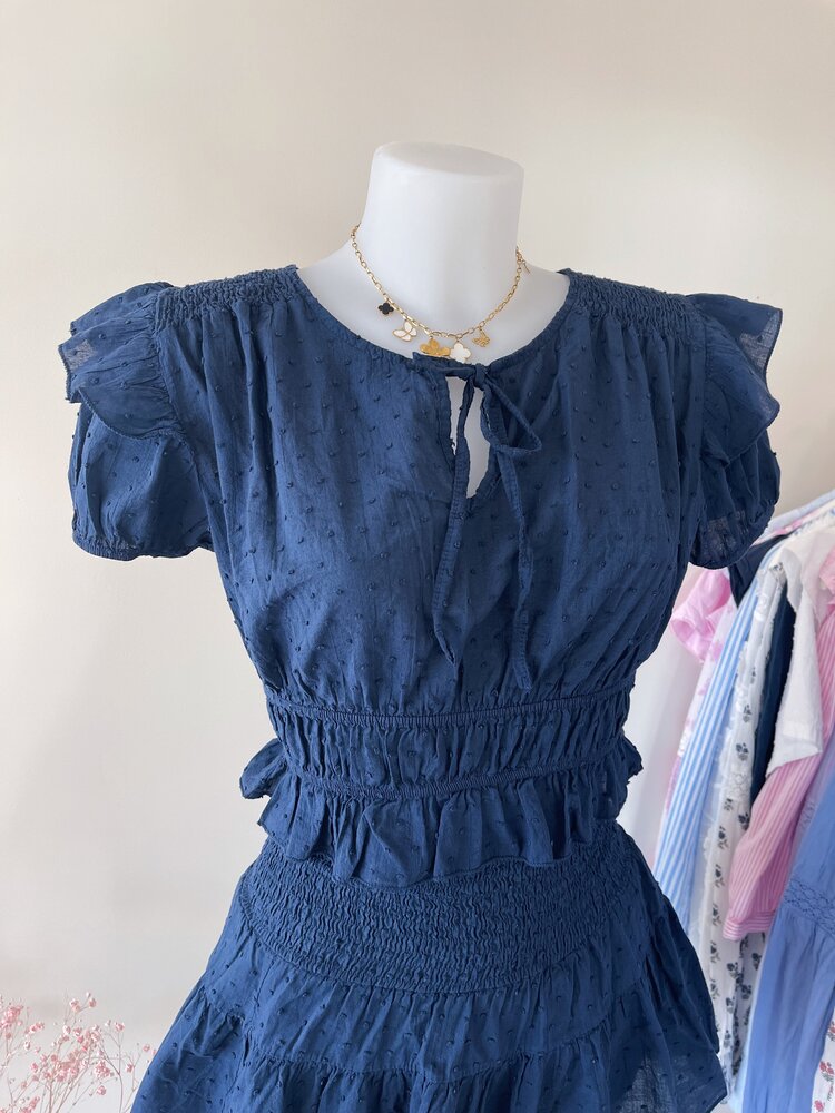 Hana Plumetis Dots Top / Navy Blue