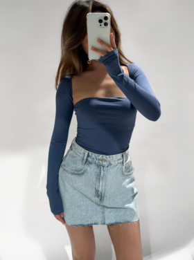 Amalie Square Neck Top / Denim Blue