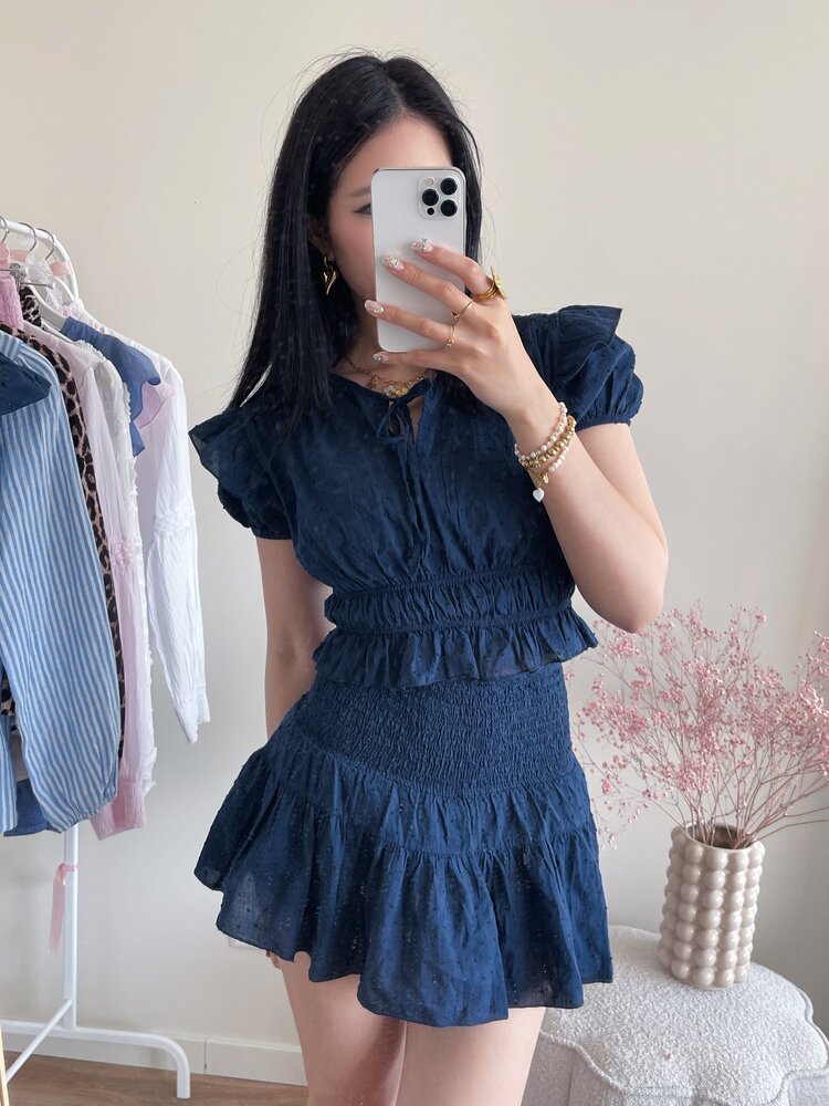 Hana Plumetis Dots Top / Navy Blue