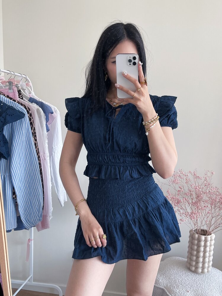 Hana Plumetis Dots Top / Navy Blue