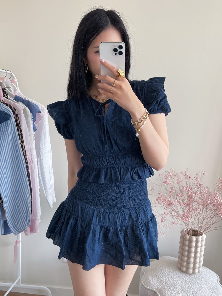 Hana Plumetis Dots Top / Navy Blue