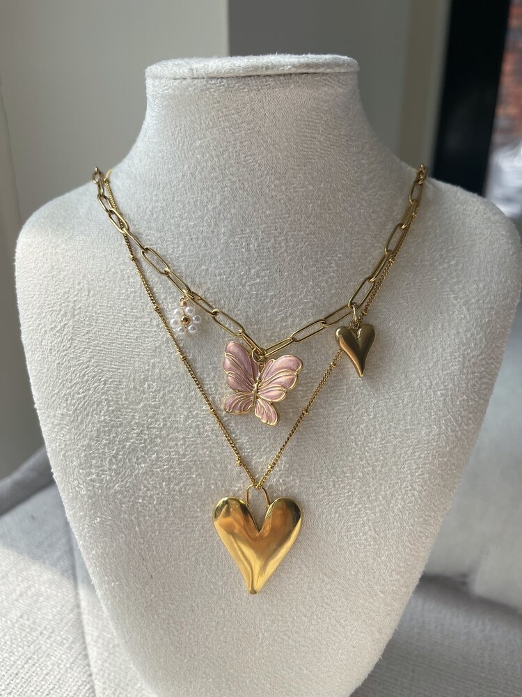 Gold Loving Heart Charm Necklace
