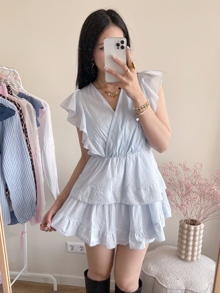 Natalia Embroidered Ruffle Dress / Light Blue