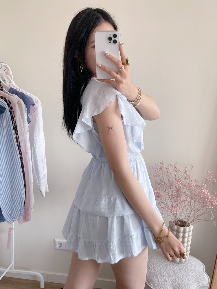 Natalia Embroidered Ruffle Dress / Light Blue