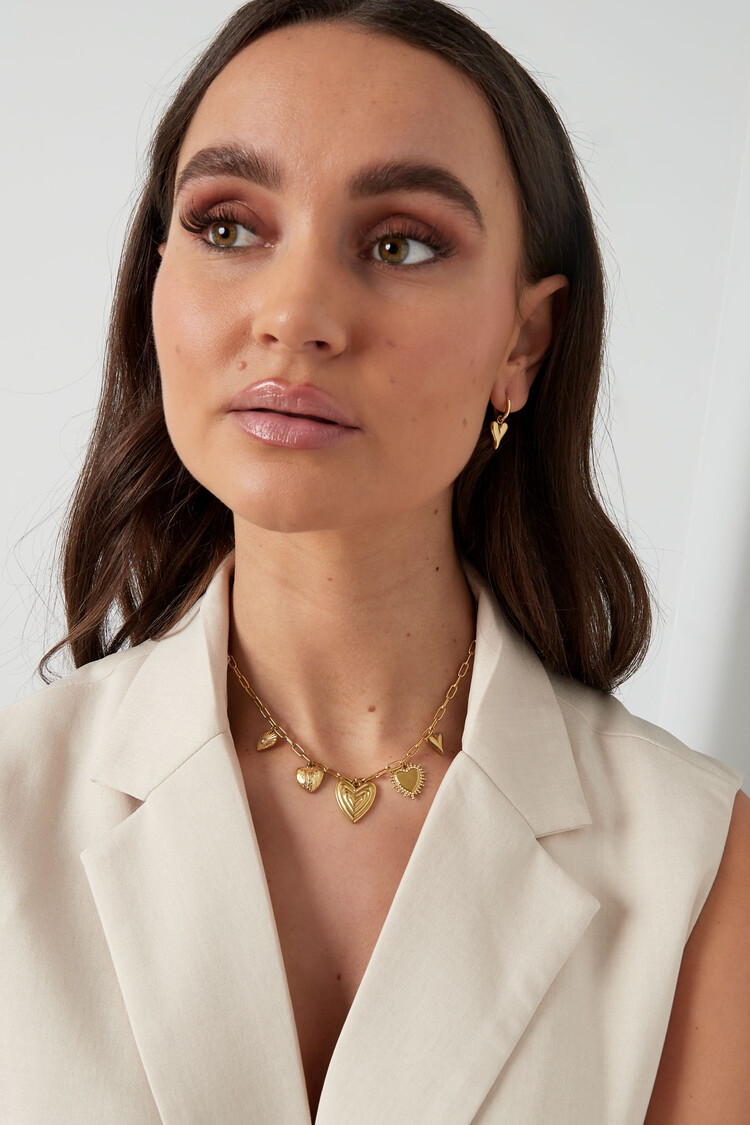 Gold Chunky Heart Charms Necklace