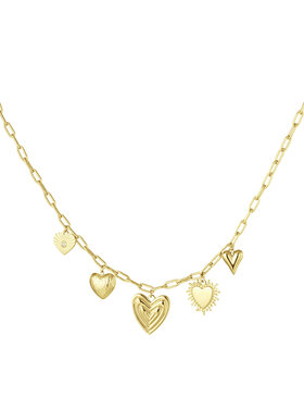 Gold Chunky Heart Charms Necklace