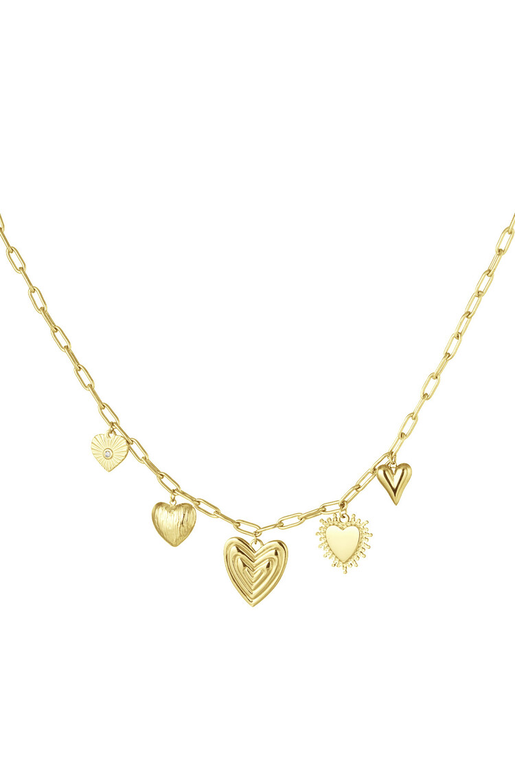 Gold Chunky Heart Charms Necklace