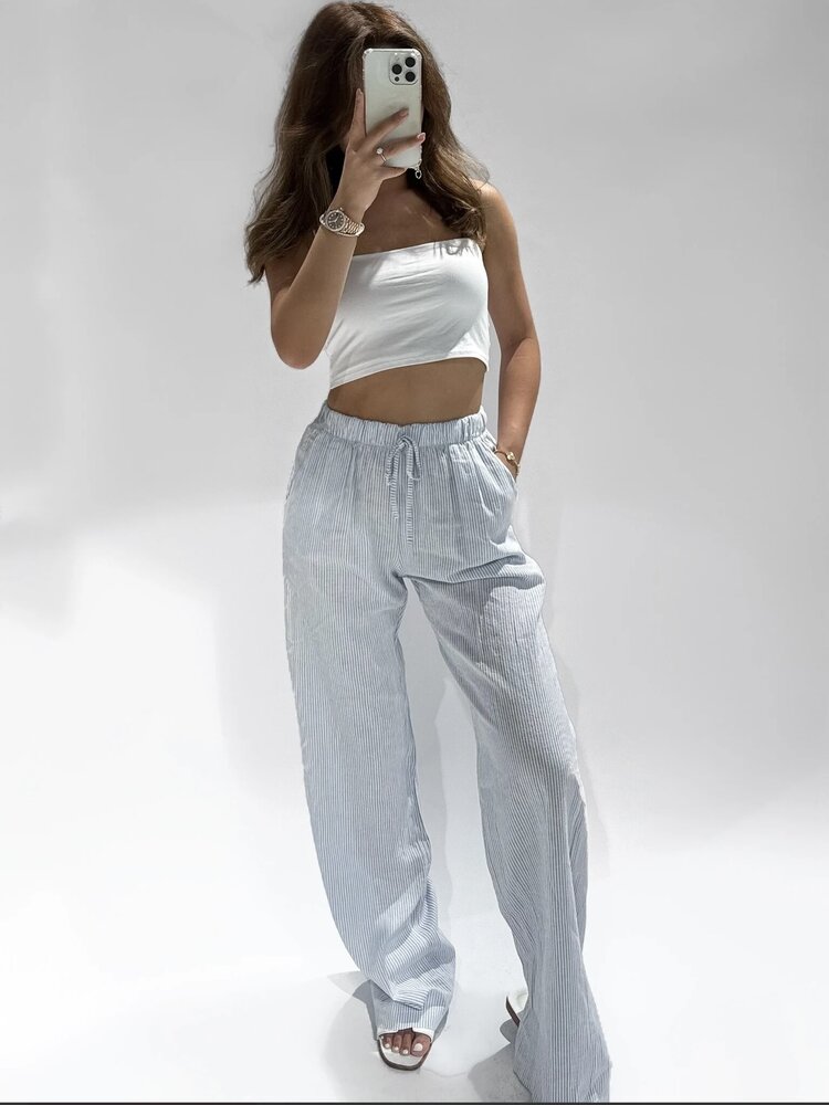 Rohi Striped Linen Tall Trousers / Blue