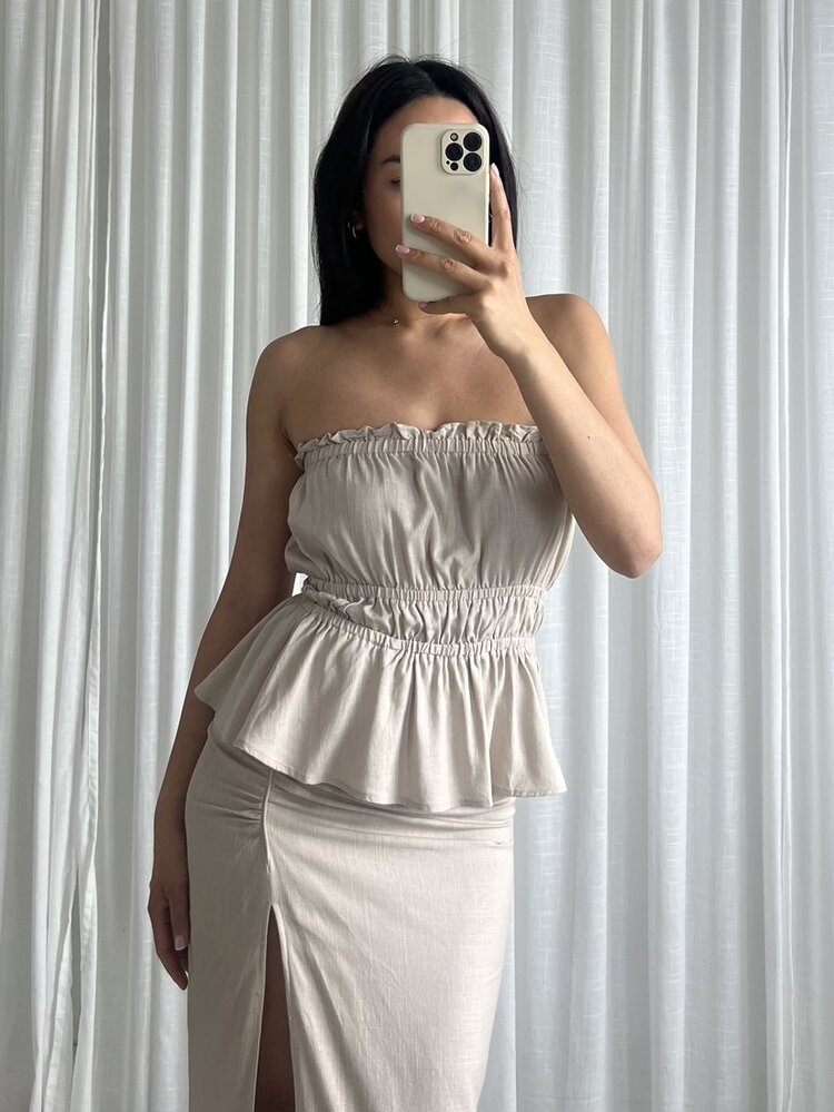 Cailyn Linen Tube Top / Taupe