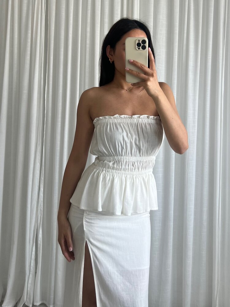 Cailyn Linen Tube Top / White