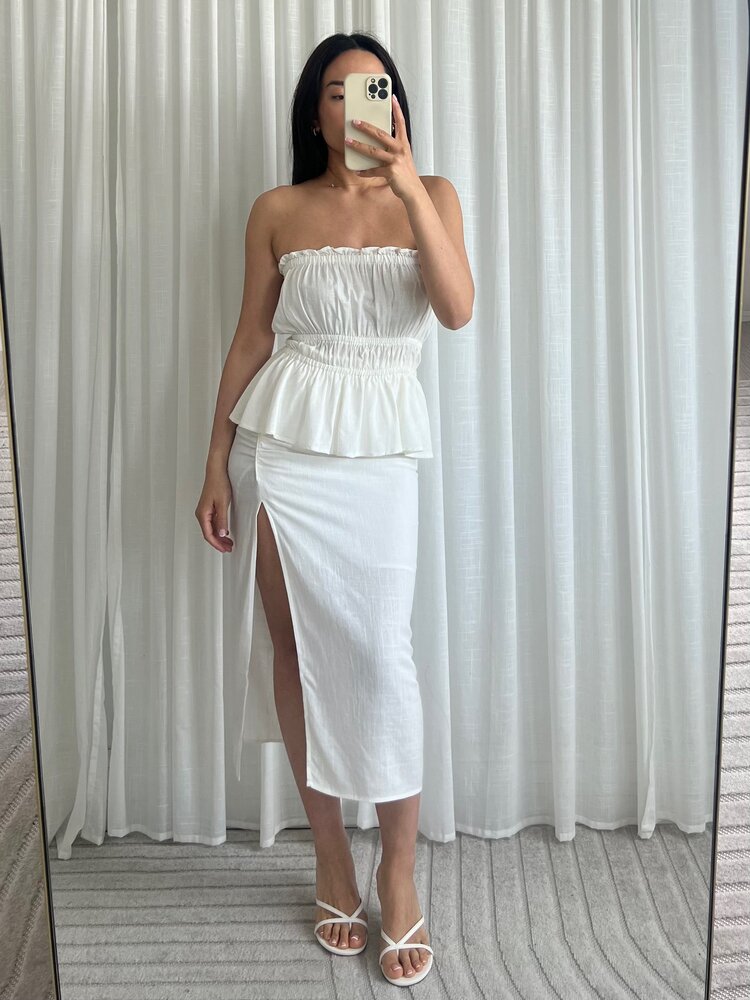 Cailyn Linen Tube Top / White