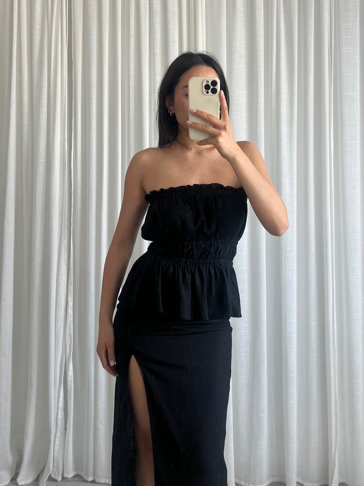 Cailyn Linen Tube Top / Black