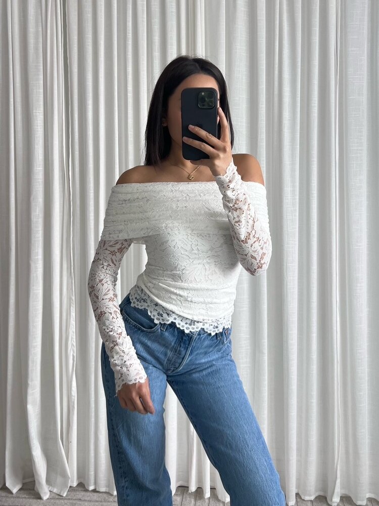 Kenzie Lace Off Shoulder Top / White